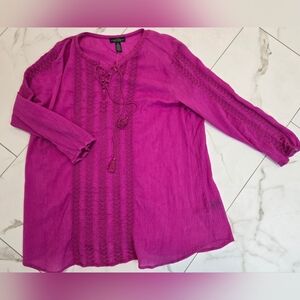 Ralph Lauren Pink Lace-Up Blouse Size XL